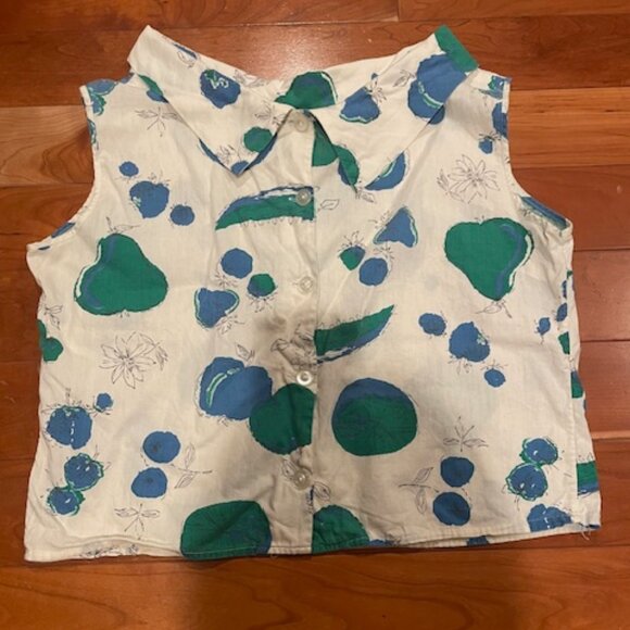 Button-Up Collard Boat-Neck Sleeveless Fruit Shirt - Women's - Picture 1 of 6